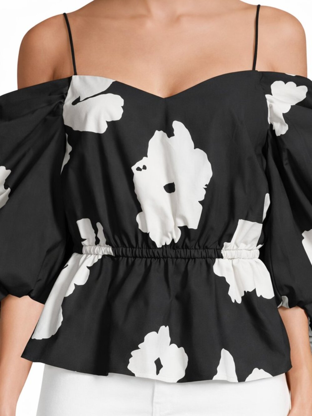 Tanya Taylor Caroline Cold Shoulder Puff Sleeve Blouse NEW Size L